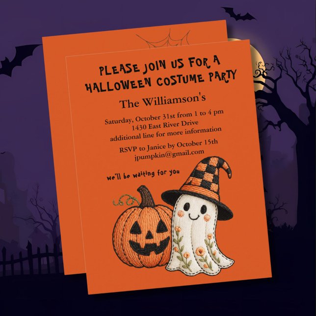 Invitación Kids Halloween Cute Pumpkin Ghost Costume Party (Subido por el creador)