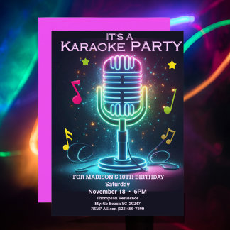 Invitación Kids Karaoke 10TH (editable) Fiesta de cumpleaños