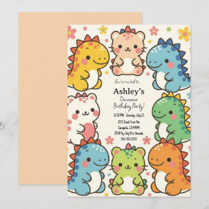 Invitación Kids Kawaii Dinosaur Birthday Party