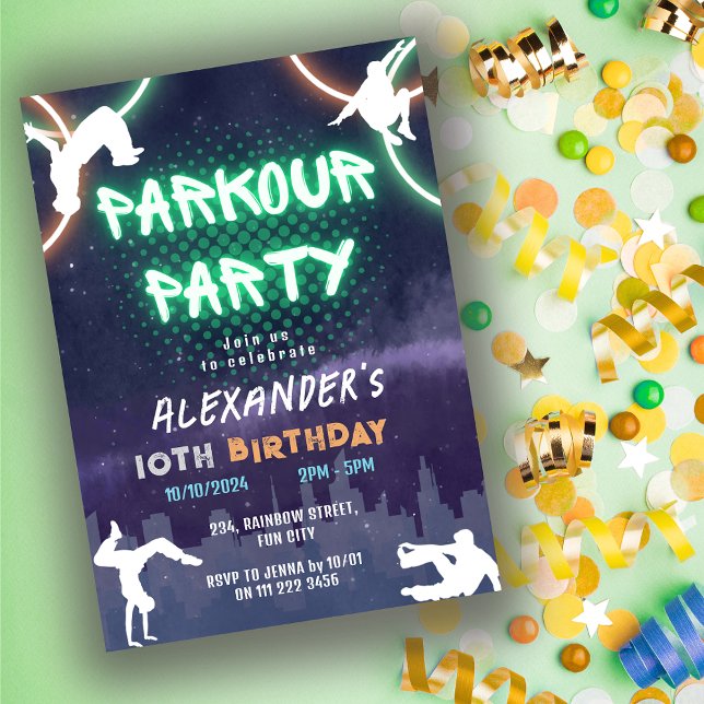 Invitación Kids Parkour Fiesta Cumpleaños (Kids Parkour Party Birthday Invitation)