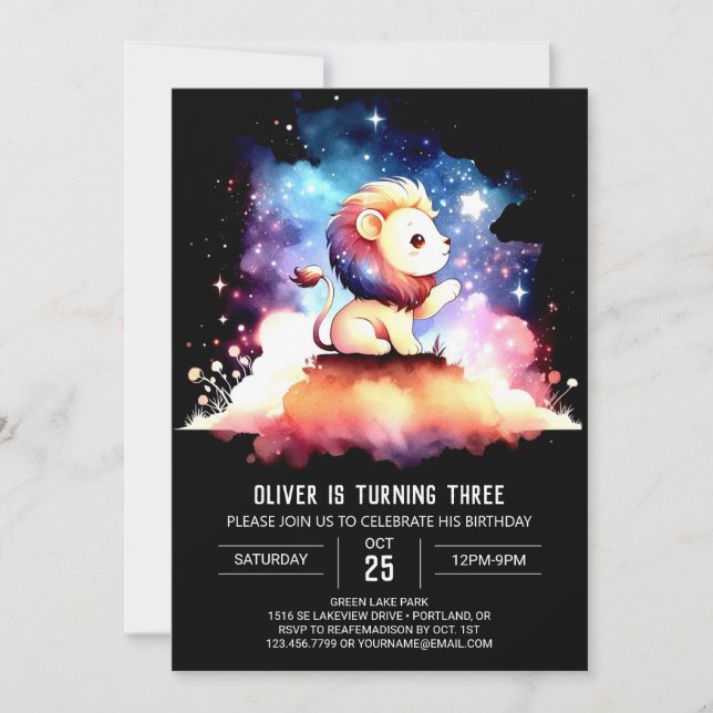 Invitación Kids Pastel Lion Birthday (Anverso)