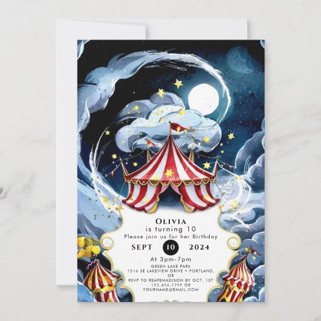 Invitación Kids Personalizado Circus Cumpleaños (Anverso)