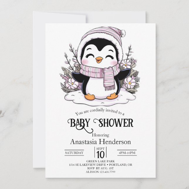 Invitación Kids Snow Penguin Baby Shower (Anverso)