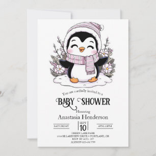 Invitación Kids Snow Penguin Baby Shower