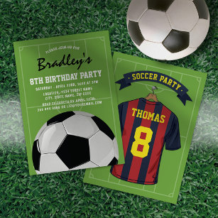 Invitación Kids Soccer Burgundy Blue Birday Party