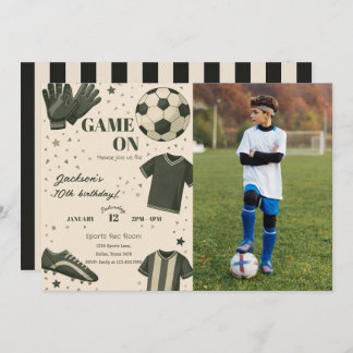 Invitación Kids Soccer Themed Birthday Photo Invitation
