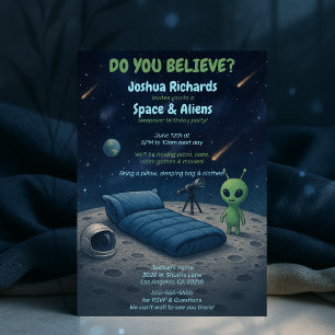 Invitación Kids Space Galaxy Aliens Sleepover Fiesta de cumpl