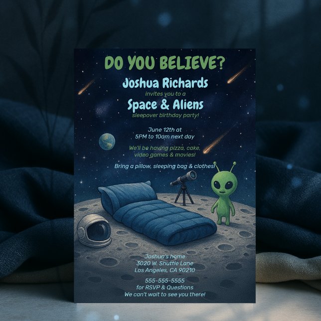 Invitación Kids Space Galaxy Aliens Sleepover Fiesta de cumpl (Kids Space Galaxy Aliens Sleepover Birthday Party Invitation)