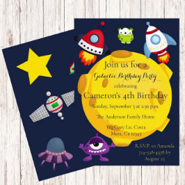Invitación Kids Space Galaxy Planets Aliens Birthday Party