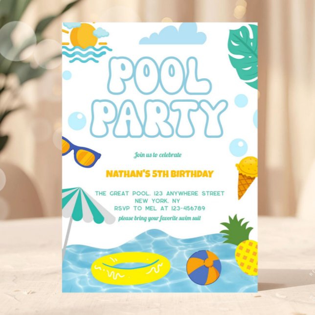 Invitación Kids Summer Fun Pool Party Birthday (pool party invitation, summer birthday invite, kids pool party, swim party invitation, beach birthda)