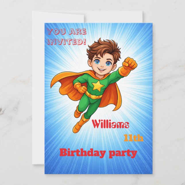 Invitación Kids Superhero Birthday Invitation (Anverso)