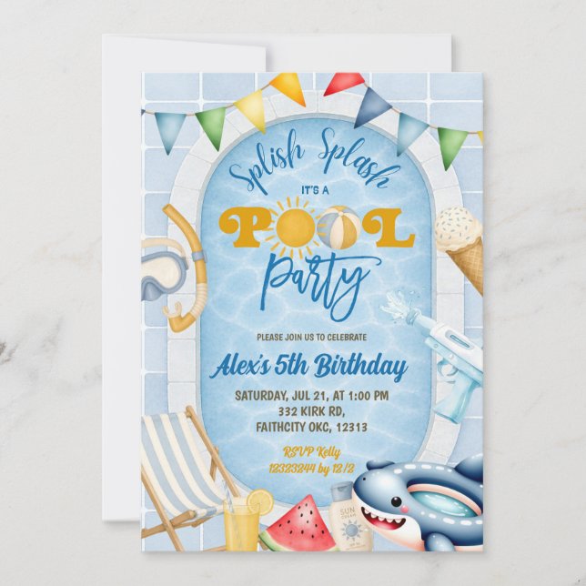 Invitación Kid's Swimmng Pool party Invitation (Anverso)