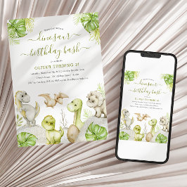 Invitación Kids Watercolor Dinosaur Birday Party