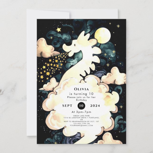 Invitación Kids Watercolor Dragon Birthday (Anverso)