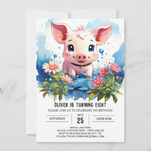 Invitación Kids Watercolor Piglet Barnyard Adventure Cumpleañ