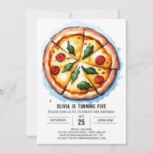 Invitación Kids Watercolor Pizza Cumpleaños