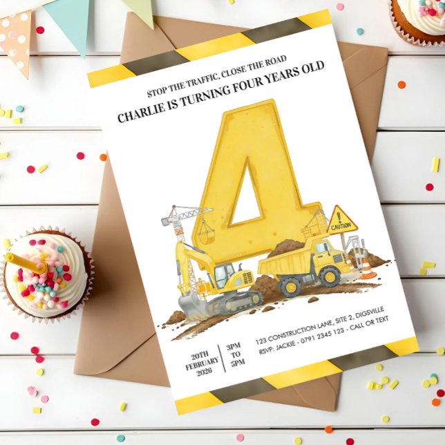 Invitación Kids Yellow Construction Truck Birthday Party (Subido por el creador)