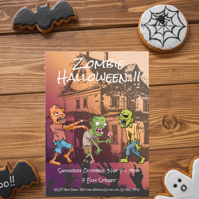 Invitación Kids Zombie Halloween Party (Zombie Halloween Party Invite)