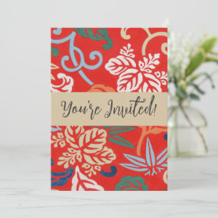 Invitación Kimono japonés rojo hawaiano: Floral vintage