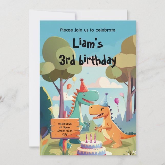 Invitación Kindergeburtstag Einladung Dinos Dinosaurier (Anverso)