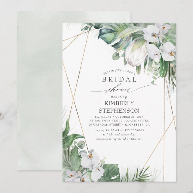 Invitación King Blanco Protea Orquídeas Ducha Tropical Bridal (Anverso / Reverso)