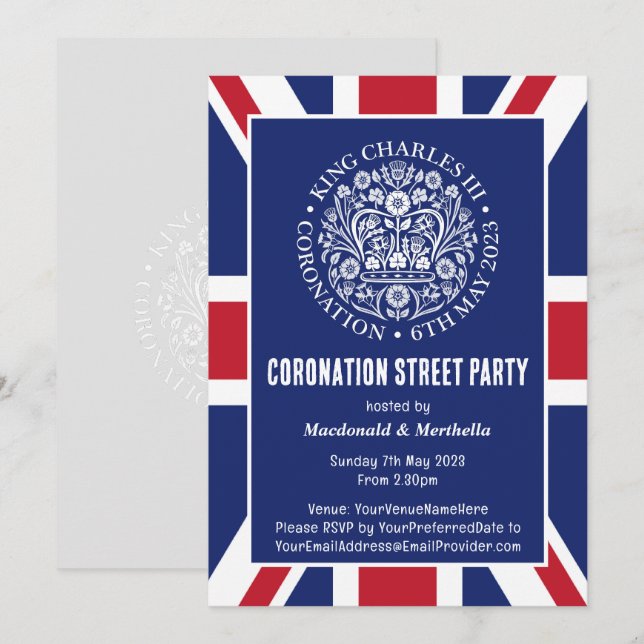 Invitación KING CHARLES III CORONATION Street Fiesta (Anverso / Reverso)