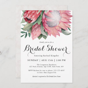 Invitación King Protea Watercolor Ducha Botánica Bridal