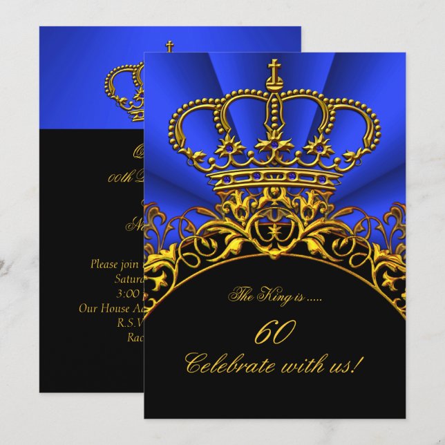 Invitación King Regal Queen Gold Royal Blue Birday Party 2 (Anverso / Reverso)