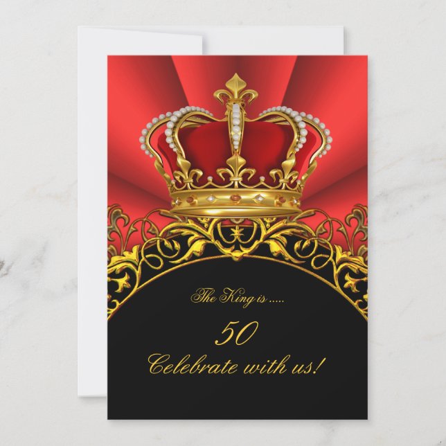 Invitación King Regal Red Queen Gold Fiesta de cumpleaños rea (Anverso)