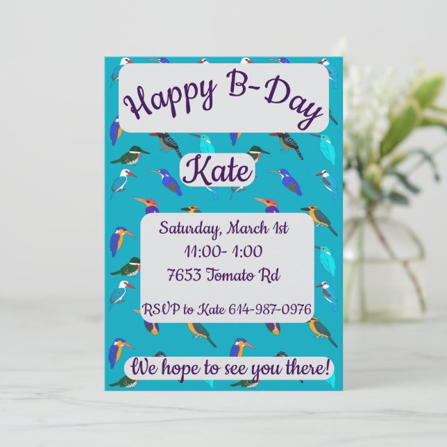 Invitación Kingfishers feliz cumpleaños (Anverso de pie)