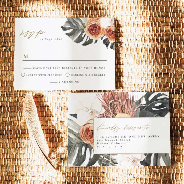 Invitación KINSLEY Boho Terracotta Palm Wedding RSVP Postcard (Subido por el creador)