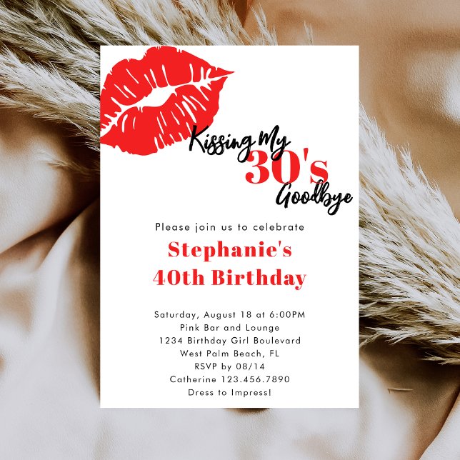 Invitación Kissing my 30s Goodbye Red & Black 40th Birthday (Subido por el creador)
