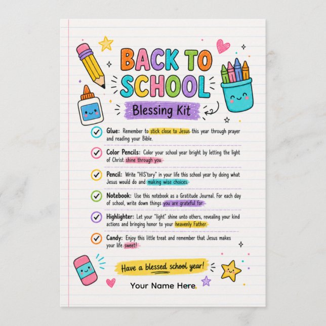 Invitación Kit de bendición de regreso a clases (Anverso)