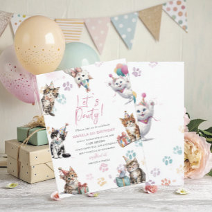 Invitación Kit de cumpleaños elegante acuarela gatito 5 años