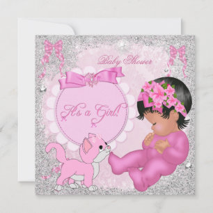 Invitación Kit de gatito lindo de shower de bebé niña copos d