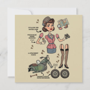 Invitación Kit de muñecas de papel de estilo vintage aventura