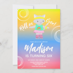 Invitación Kit de patines en línea gatito niños cumpleaños ar