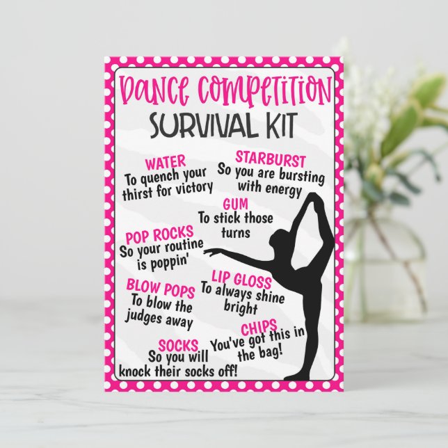 Invitación Kit de supervivencia de la competencia de danza (Anverso de pie)
