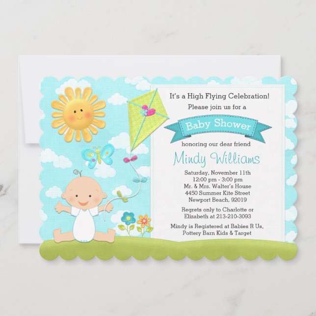 Invitación kite Baby Shower Blue Boy (Anverso)
