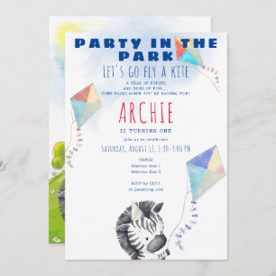 Invitación Kite Zebra Any Age Toddler Picnic Birday Party