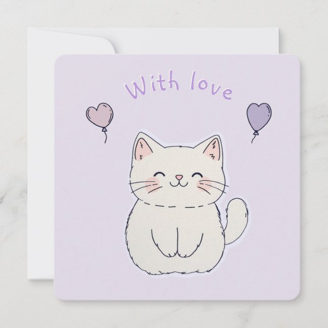 Invitación  Kitten and hearts, personalized (Anverso)