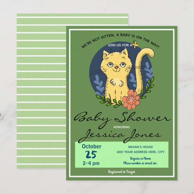 Invitación Kitten Cute de Baby Shower Cat (Anverso / Reverso)