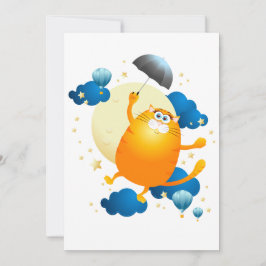 Invitación Kitten lindo volando con paraguas