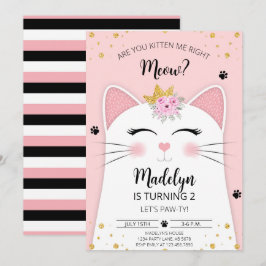 Invitación Kitten Meow Birthday Pink