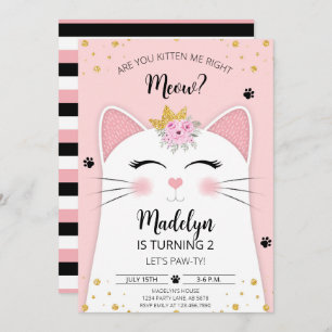 Invitación Kitten Meow Birthday Pink