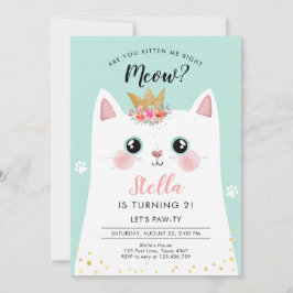 Invitación Kitten Meow Chica de la Corona Verde azulada Kitty