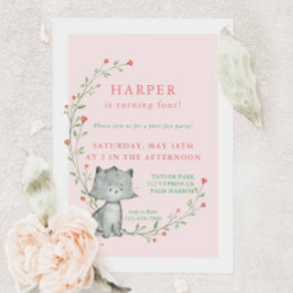 Invitación Kitten Rubor Floral Birthday Party