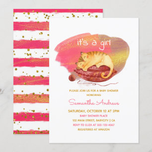 Invitación Kitten somnoliento acuarela es un Baby Shower Chic