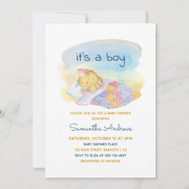 Invitación Kitten somnoliento acuarela es un joven Baby Showe