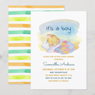 Invitación Kitten somnoliento acuarela es un joven Baby Showe